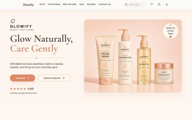 Glowify website homepage