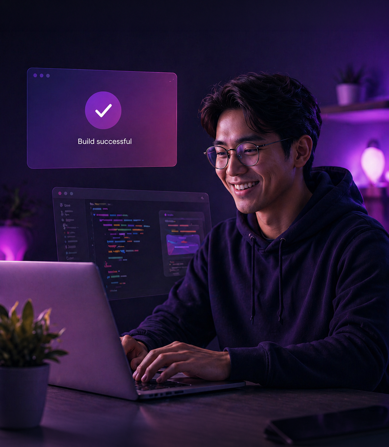 Successful builder working on a laptop