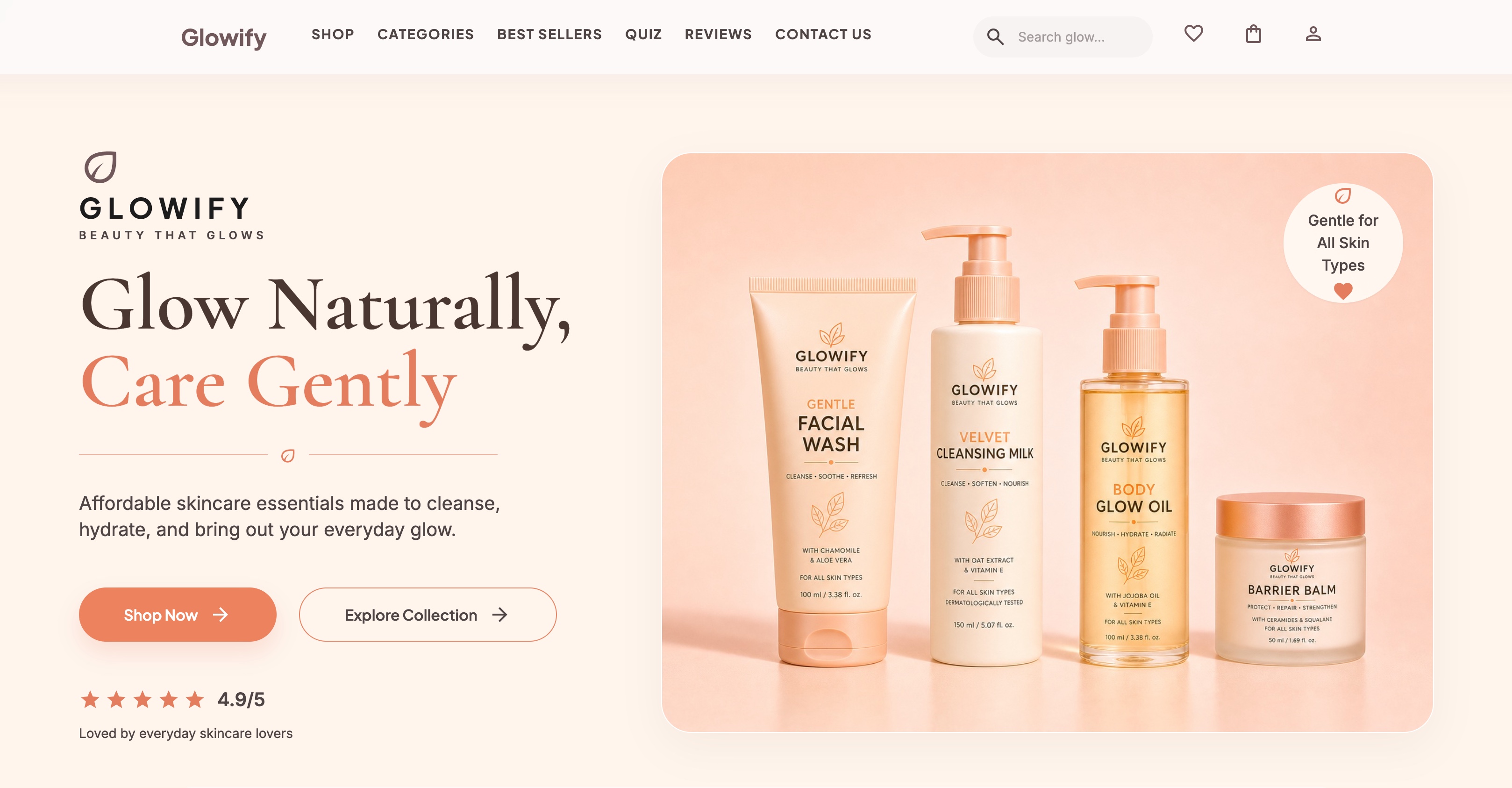 Glowify website hero screenshot