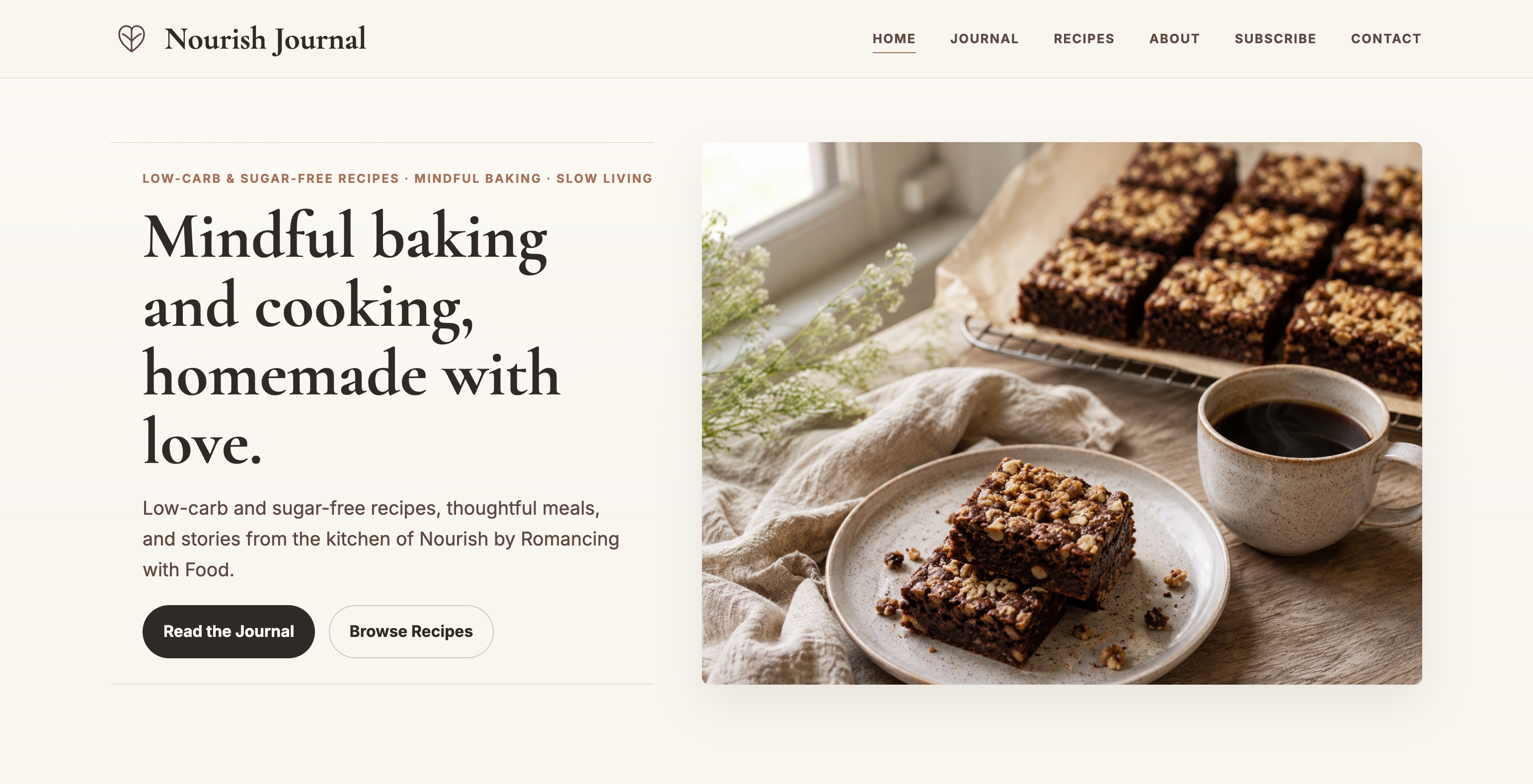 Nourish Journal website hero screenshot